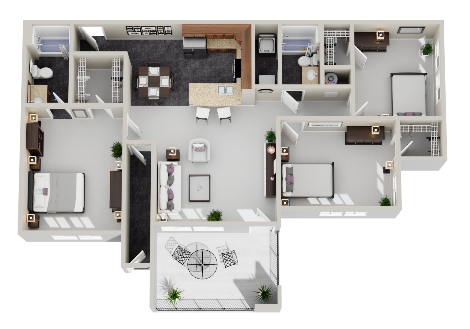 Floor plan for 3 beds, 2 baths, 1435 sqft